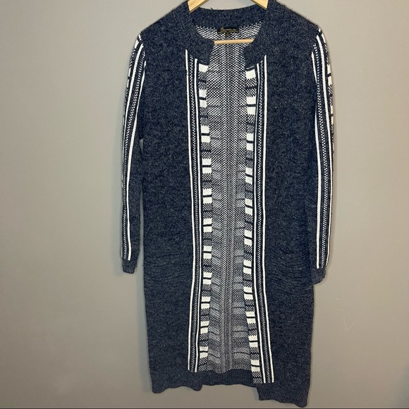 Baciano Long Line Cardigan Small Grey Striped Pattern - Picture 1 of 5